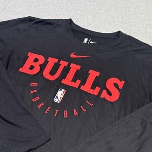 Nike Chicago Bulls Dri-FIT Shirt Mens Large Black NBA Basketball Long Sleeve